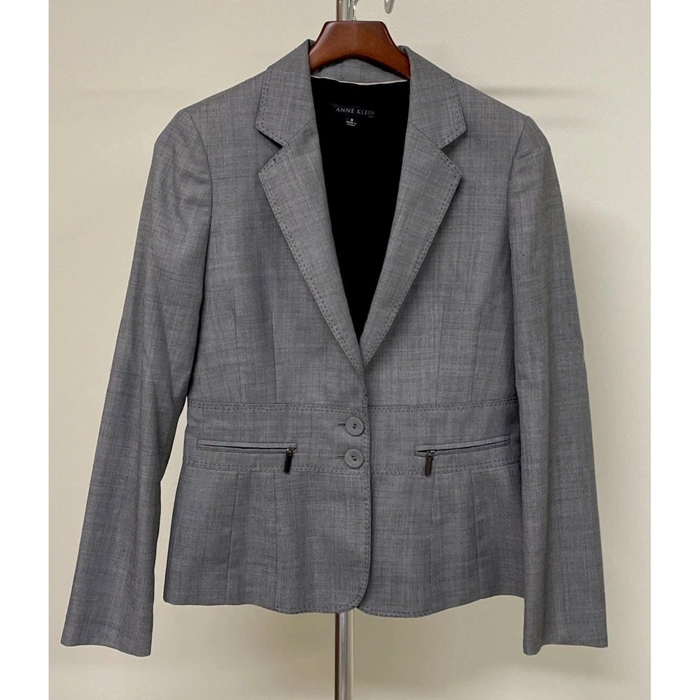 Anne Klein Grey Blazer Pants Wool Blend Zipper Front Pockets Business Women's 8